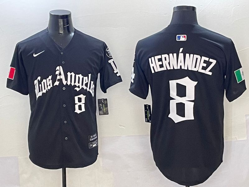Men Los Angeles Dodgers #8 Hernandez Black Five generations Joint Name 2025 Nike MLB Jersey style 5